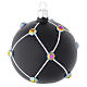 Bauble in satin black blown glass with stones 80mm s1