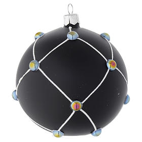 Bauble in satin black blown glass with stones 100mm