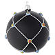 Bauble in satin black blown glass with stones 100mm s2