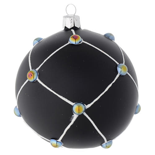 Bola para Natal vidro preto acetinado e pedras 100 mm 1