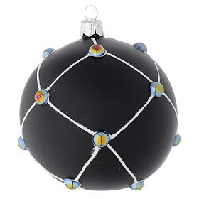 Bauble in satin black blown glass with stones 100mm