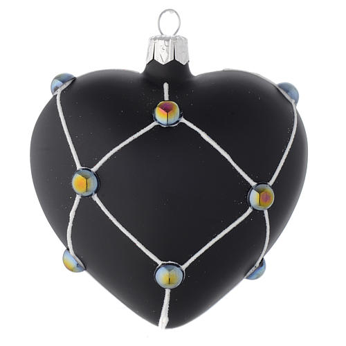 Bombka bożonarodzeniowa w kształcie serca szkło czarne satyna 100mm 1