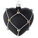 Heart Shaped Bauble in satin black blown glass with stones 100mm s1