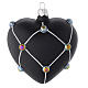 Heart Shaped Bauble in satin black blown glass with stones 100mm s2