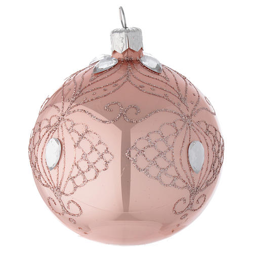 Bauble in pink blown glass with tree decoration 80mm 2