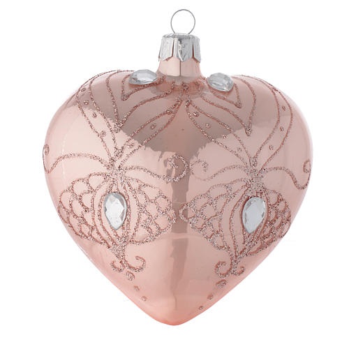 Heart Shaped Bauble in pink blown glass with tree decoration 100mm 1