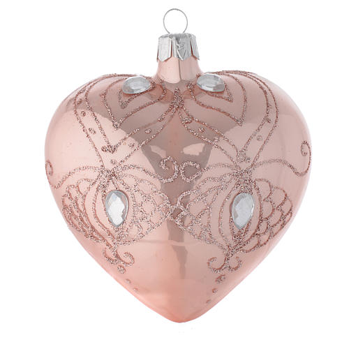 Heart Shaped Bauble in pink blown glass with tree decoration 100mm 2
