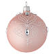 Bola de Navidad de vidrio rosa con decoraciones blancas 80 mm s1