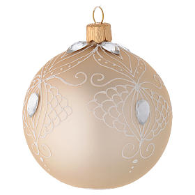 Bola de Navidad de vidrio oro y decoración blanca 80 mm