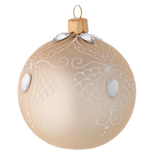 Christmas Glass Ornament in Gold blown glass with white tree decoration 80mm 2
