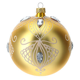 Bauble in gold blown glass with white tree decoration 100mm
