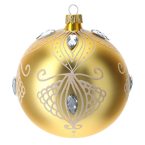 Bauble in gold blown glass with white tree decoration 100mm 1