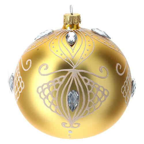 Bauble in gold blown glass with white tree decoration 100mm 3