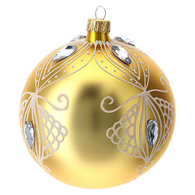 Bola árbol de Navidad de vidrio soplado oro y decoración blanca 100 mm