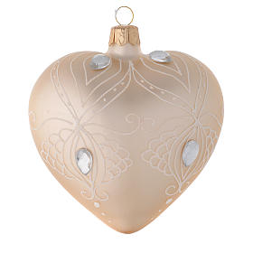 Heart Shaped Bauble in gold blown glass with white tree decoration 100mm