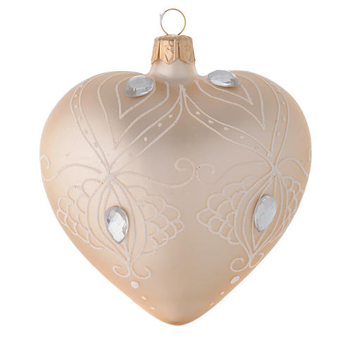 Heart Shaped Bauble in gold blown glass with white tree decoration 100mm 1