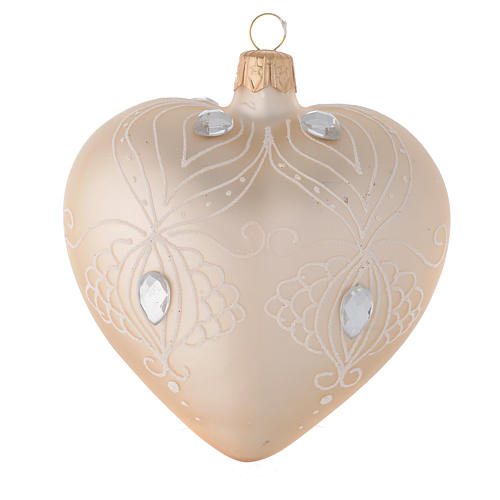 Heart Shaped Bauble in gold blown glass with white tree decoration 100mm 2