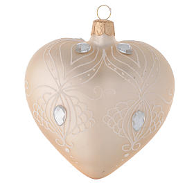 Bola de Navidad corazón de vidrio oro y decoración blanca 100 mm