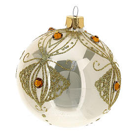 Weihnachtskugel aus mundgeblasenem Glas Grundton Gold mit goldenen Schmucksteinen 80 mm