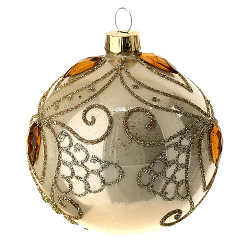 Weihnachtskugel aus mundgeblasenem Glas Grundton Gold mit goldenen Schmucksteinen 80 mm 4