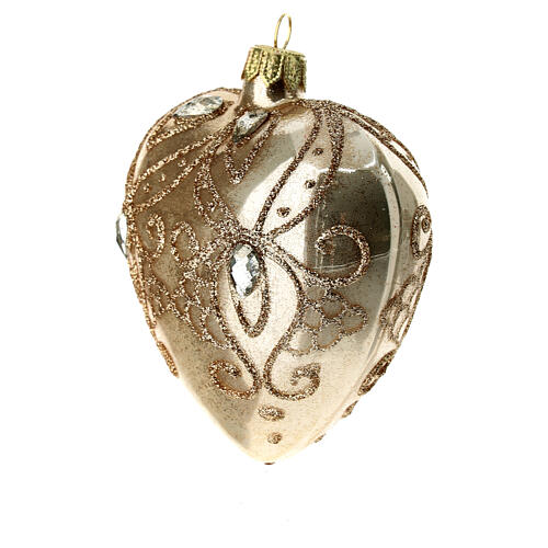 Heart Shaped Bauble in gold blown glass with gold tree decoration 100mm 3