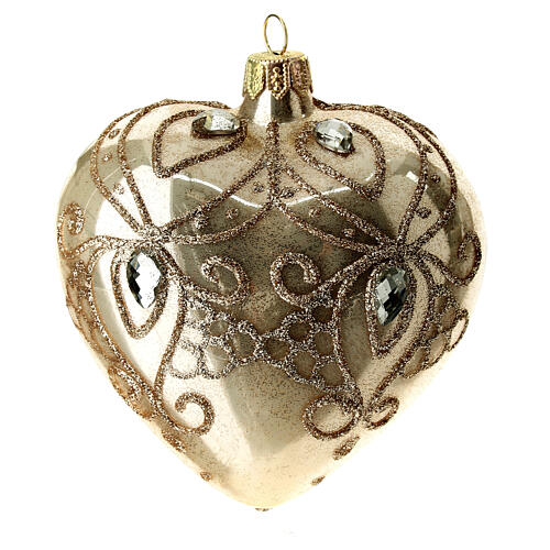 Heart Shaped Bauble in gold blown glass with gold tree decoration 100mm 6