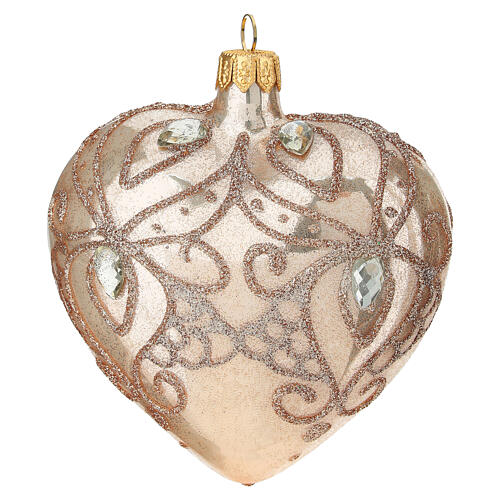 Bola de Navidad corazón de vidrio soplado oro con estrás oro 100 mm 1