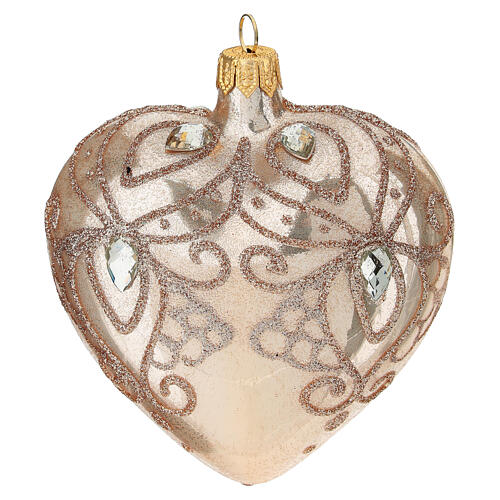 Bola de Navidad corazón de vidrio soplado oro con estrás oro 100 mm 4