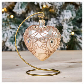 Addobbo Albero cuore vetro oro strass oro 100mm