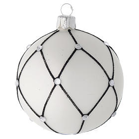 Bauble in white blown glass with black decoration 80mm