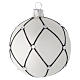 Bauble in white blown glass with black decoration 80mm s1