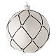 Bauble in white blown glass with black decoration 100mm s2