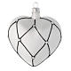 Heart Shaped bauble in white blown glass with black decoration 100mm s1