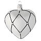 Heart Shaped bauble in white blown glass with black decoration 100mm s2