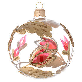 Bauble in blown glass with red and gold decoration in relief 80mm