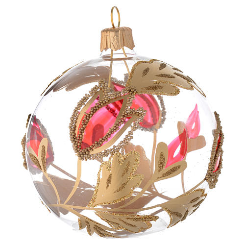 Bauble in blown glass with red and gold decoration in relief 80mm 1