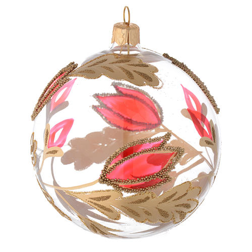 Bauble in blown glass with red and gold decoration in relief 100mm 2