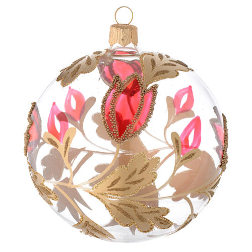Bauble in blown glass with red and gold decoration in relief 100mm 1