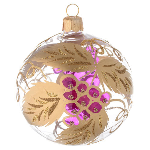 Bola de Navidad de vidrio soplado transparente con decoración uva 80 mm 1