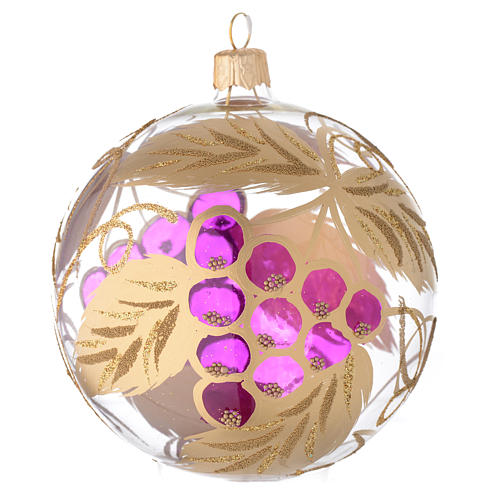 Bauble in blown glass with grape decoration in relief 100mm 1