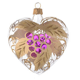 Bola de Navidad corazón de vidrio transparente y decoración con uva 100 mm