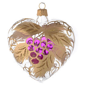 Heart Shaped Bauble in blown glass with grape decoration in relief 100mm
