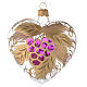 Heart Shaped Bauble in blown glass with grape decoration in relief 100mm s1