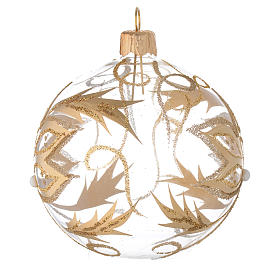 Bauble in blown glass with gold flower 80mm