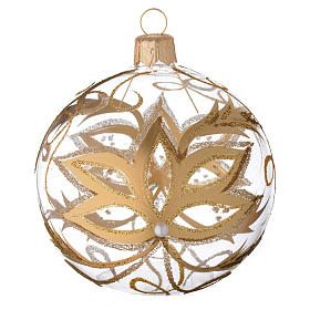 Bauble in blown glass with gold flower 80mm