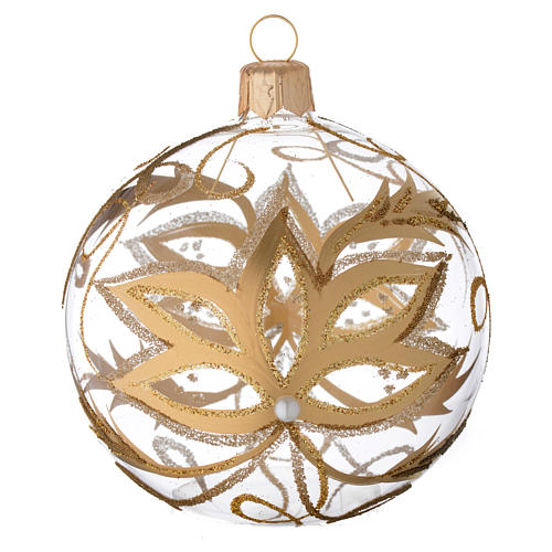 Bauble in blown glass with gold flower 80mm 1