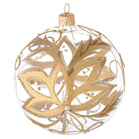 Bauble in blown glass with gold flower 100mm