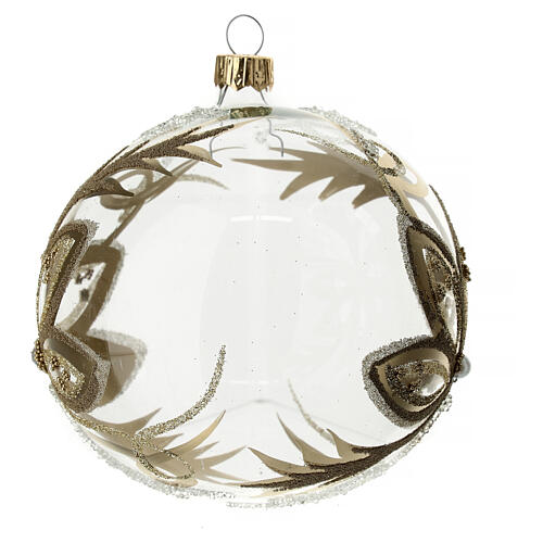 Bola para árbol de Navidad de vidrio soplado con flores doradas 100 mm 3