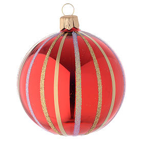 Enfeite Natal bola vidro vermelho/ouro 80 mm