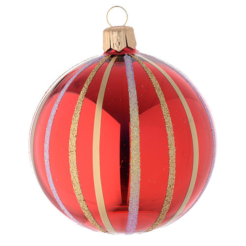 Bauble in red and gold blown glass 80mm 2